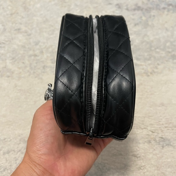 Brand New Faux Leather Quilted Coin Case/Make -Up Case In Black 6” X 4” X 2.5” - Picture 9 of 9